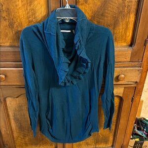 T Tahari Teal Ruffled Cowl Neck Blouse